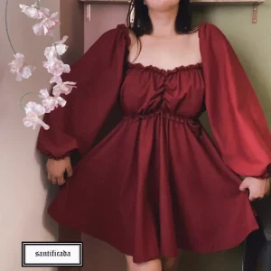 VESTIDO MARIE MANGAS LARGAS (burdeo,blanco y negro)
