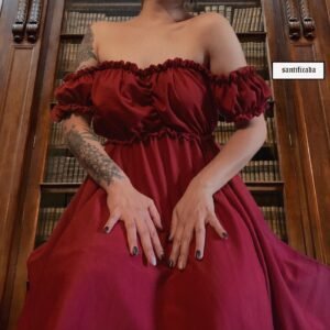 VESTIDO MARIE MANGAS CORTAS-CAÍDAS (burdeo y negro)